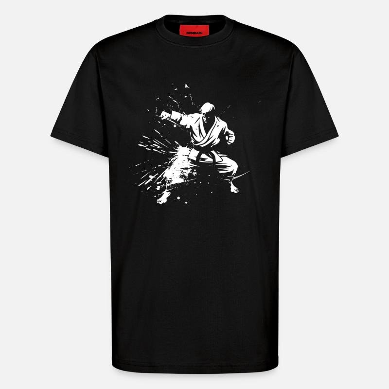 Dessin de garçon de karaté - T-shirt bio décontracté fabriqué en UE - SOLID BLACK