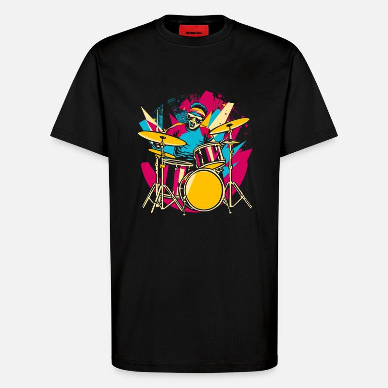 Batteur Synthwave - T-shirt bio décontracté fabriqué en UE - SOLID BLACK