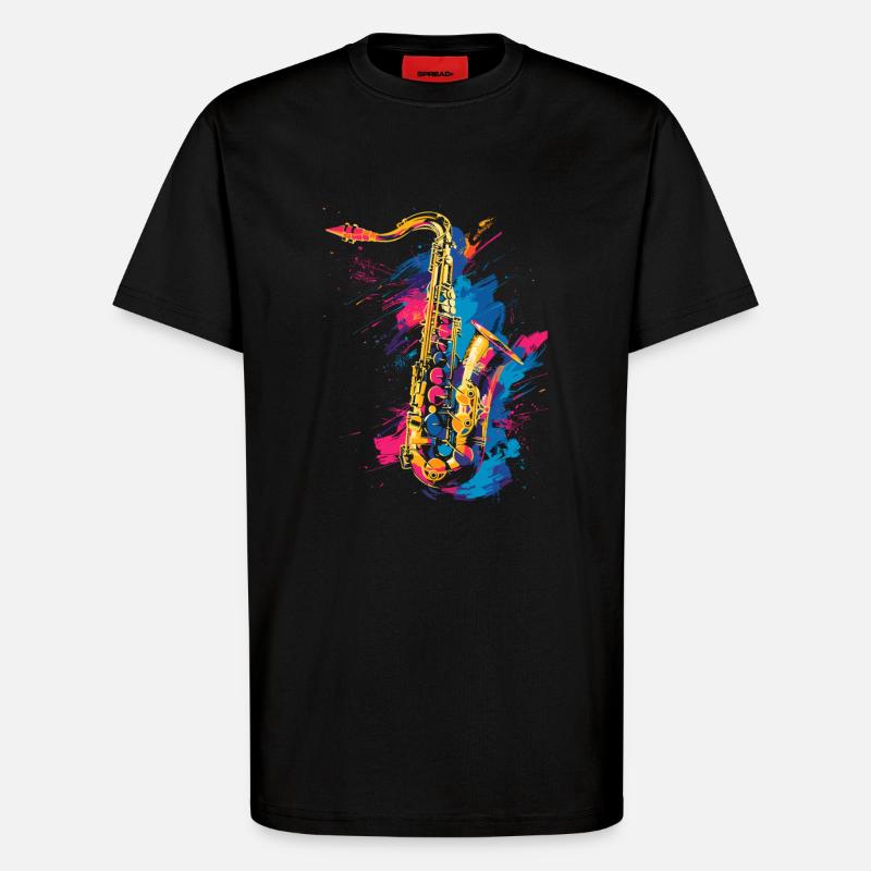 Saxophon Graffiti - T-Shirt - made by SPREAD - SOLID BLACK