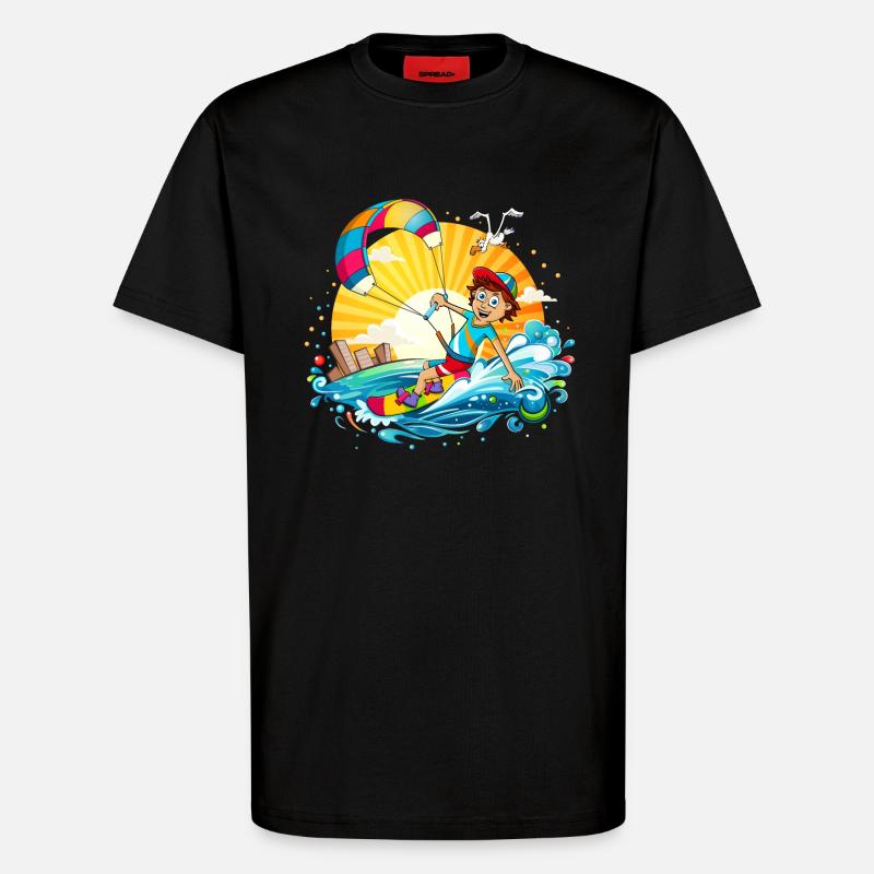 Bunte Illustration eines Kitesurfers - T-Shirt - made by SPREAD - SOLID BLACK
