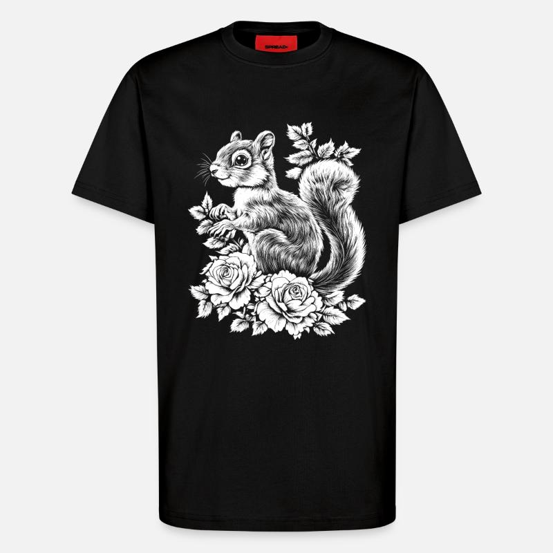 Hörnchen Rose Blumen Ästhetik Eichhörnchen - T-Shirt - made by SPREAD - SOLID BLACK