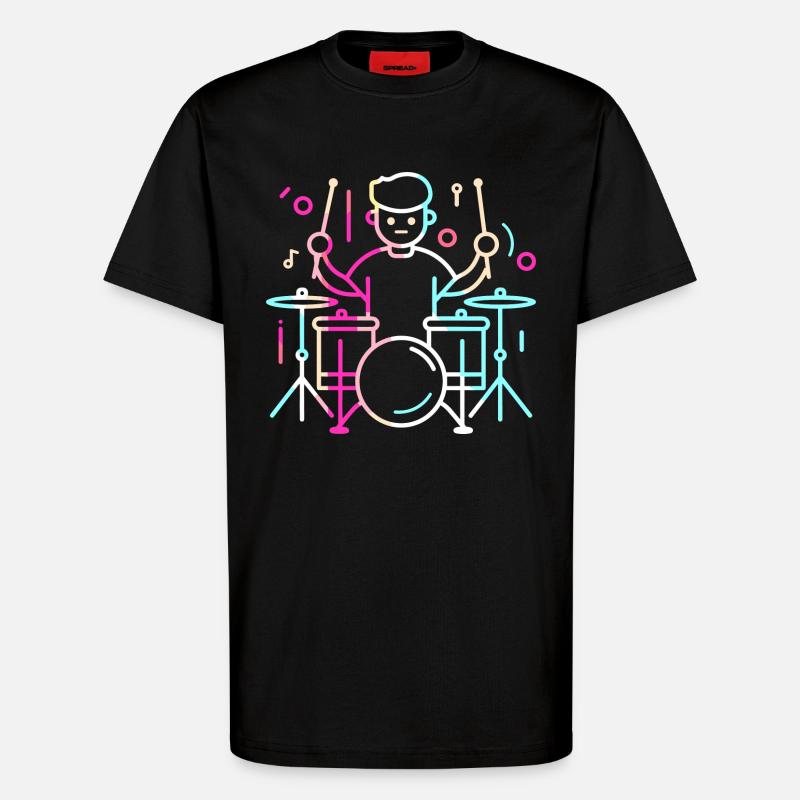Drummer Junge Zeichnung - T-Shirt - made by SPREAD - SOLID BLACK