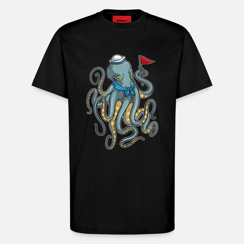 Drapeau marin pieuvre - T-shirt bio décontracté fabriqué en UE - SOLID BLACK