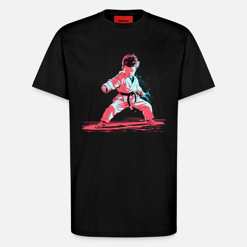 Karate Junge Synthwave - T-Shirt - made by SPREAD - SOLID BLACK