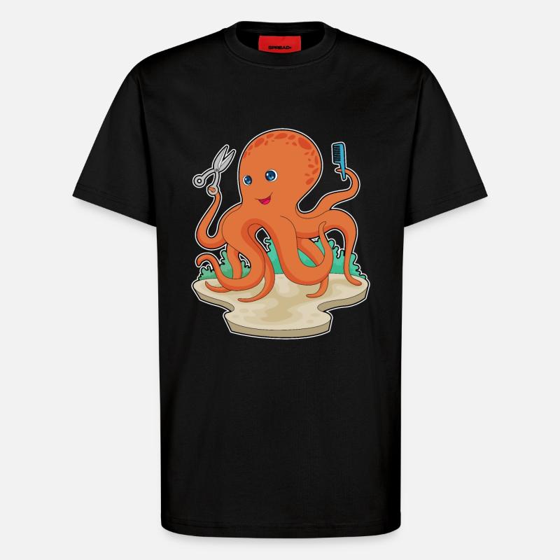 Octopus Coiffeur Ciseaux - T-shirt bio décontracté fabriqué en UE - SOLID BLACK