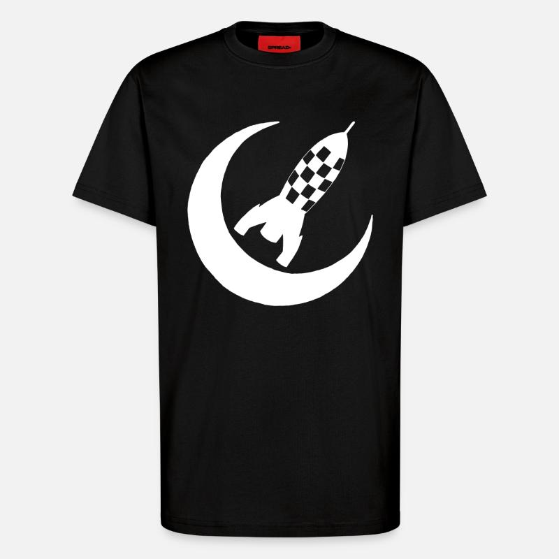 White rocket and half moon - T-Shirt - made by SPREAD - SOLID BLACK