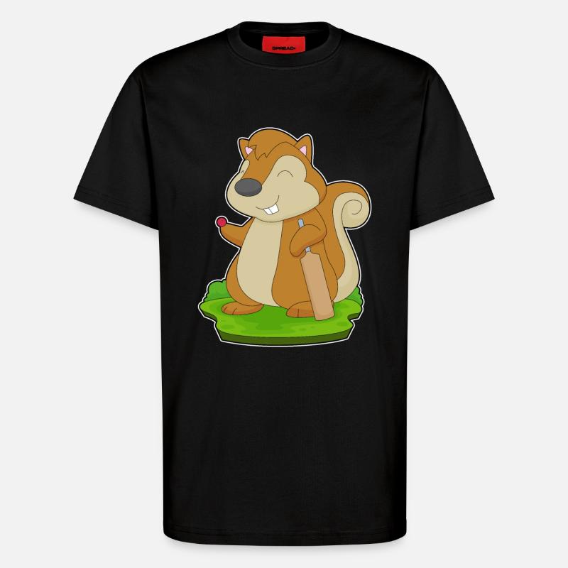 Écureuil Cricket Batte de cricket - T-shirt bio décontracté fabriqué en UE - SOLID BLACK