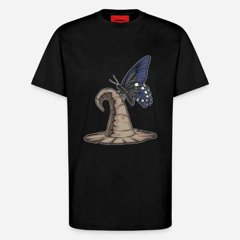 Chapeau de sorcière papillon - T-shirt bio décontracté fabriqué en UE - SOLID BLACK