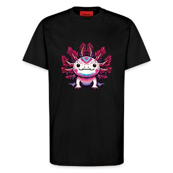 cute axolotl - T-Shirt - made by SPREAD - SOLID BLACK - Front - Alina (178cm) & Michal (187cm)
