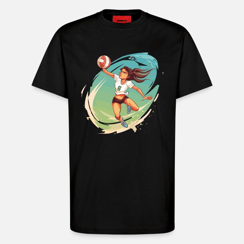 Volleyballspielerin Comic Stil - T-Shirt - made by SPREAD - SOLID BLACK