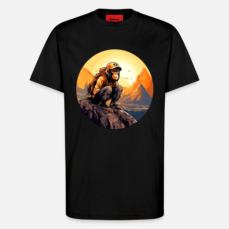 Affen Wandern / Bergsteiger Affe - T-Shirt - made by SPREAD - SOLID BLACK