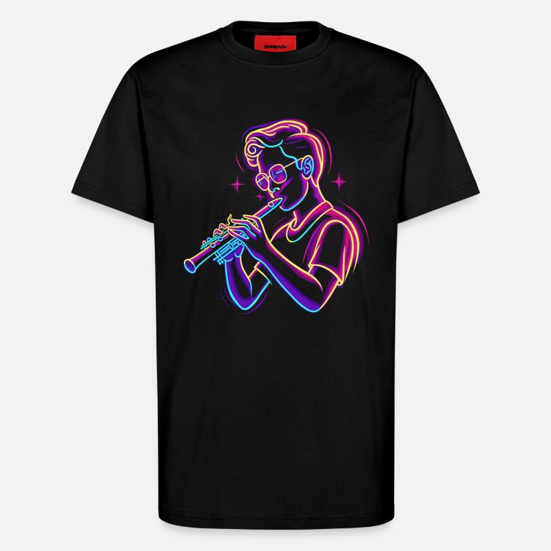 Flöte Junge Grafik Synthwave - T-Shirt - made by SPREAD - SOLID BLACK