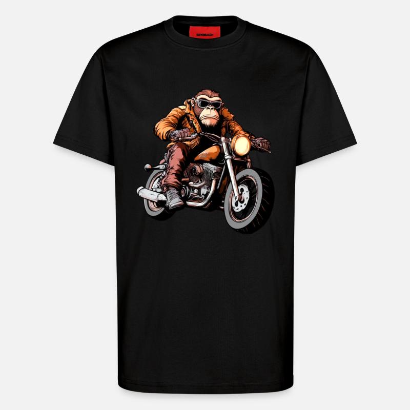 Affen Motorradfahrer / Motorrad Affe - T-Shirt - made by SPREAD - SOLID BLACK