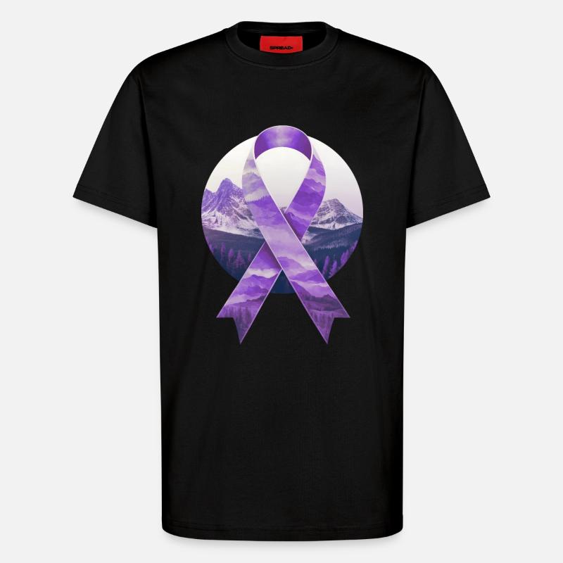 Lavendel Krebs Bewusstein Schleife Berge Geschenk - T-Shirt - made by SPREAD - SOLID BLACK