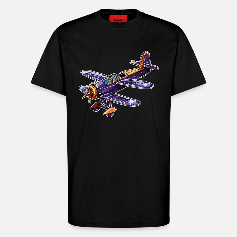 Propeller Plane Comic Look - T-Shirt - made by SPREAD - SOLID BLACK