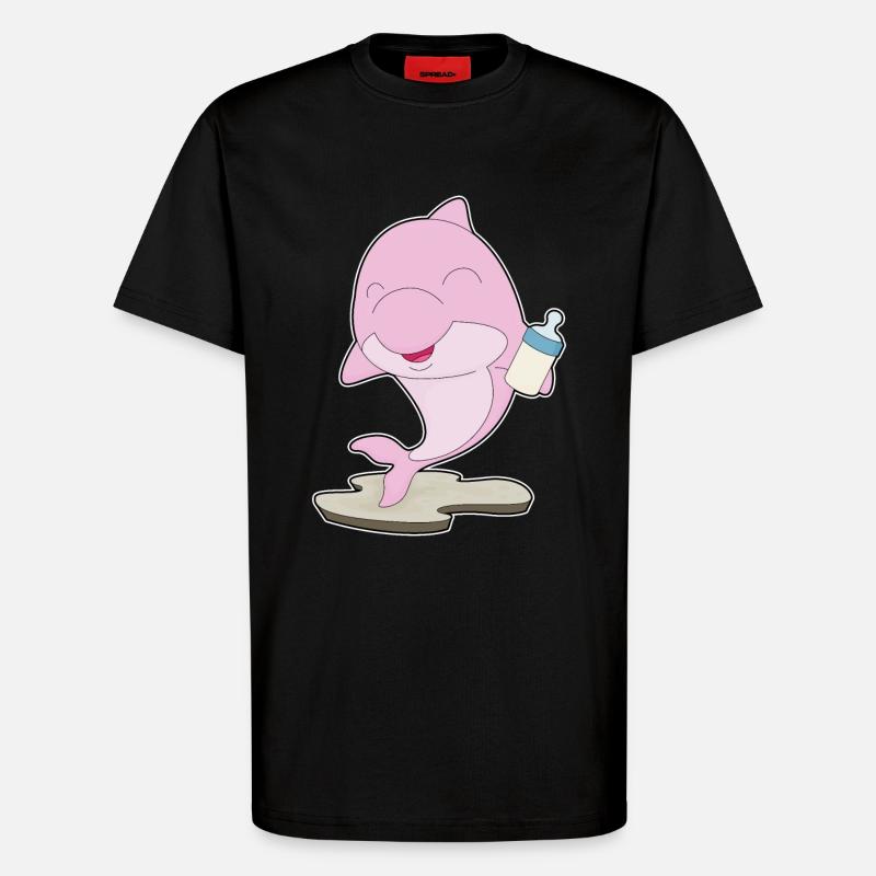 Dauphin Biberon Lait - T-shirt bio décontracté fabriqué en UE - SOLID BLACK