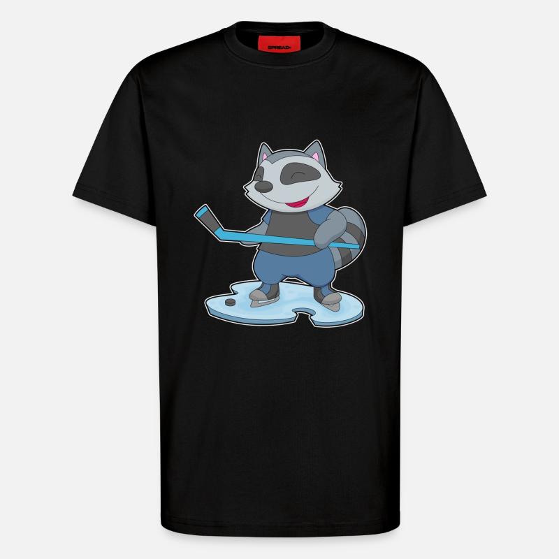 Waschbär Eishockey Eishockeyschläger - T-Shirt - made by SPREAD - SOLID BLACK