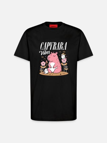 Ambiance détendue de Capybara - T-shirt bio décontracté fabriqué en UE - SOLID BLACK
