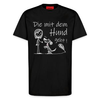 Qui va avec le chien ! - T-shirt bio décontracté fabriqué en UE - SOLID BLACK - Devant - Alina (178cm) & Michal (187cm)