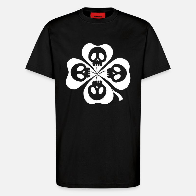 Skulls and white four-leaf clover - T-Shirt - made by SPREAD - SOLID BLACK