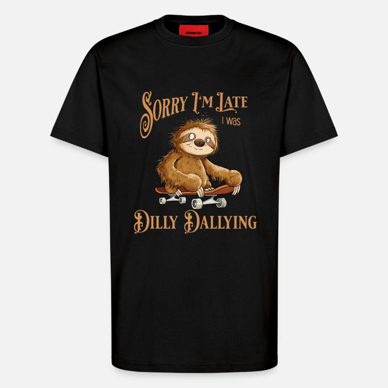 Faultier Mit Skateboard Dilly Dallying - T-Shirt - made by SPREAD - SOLID BLACK