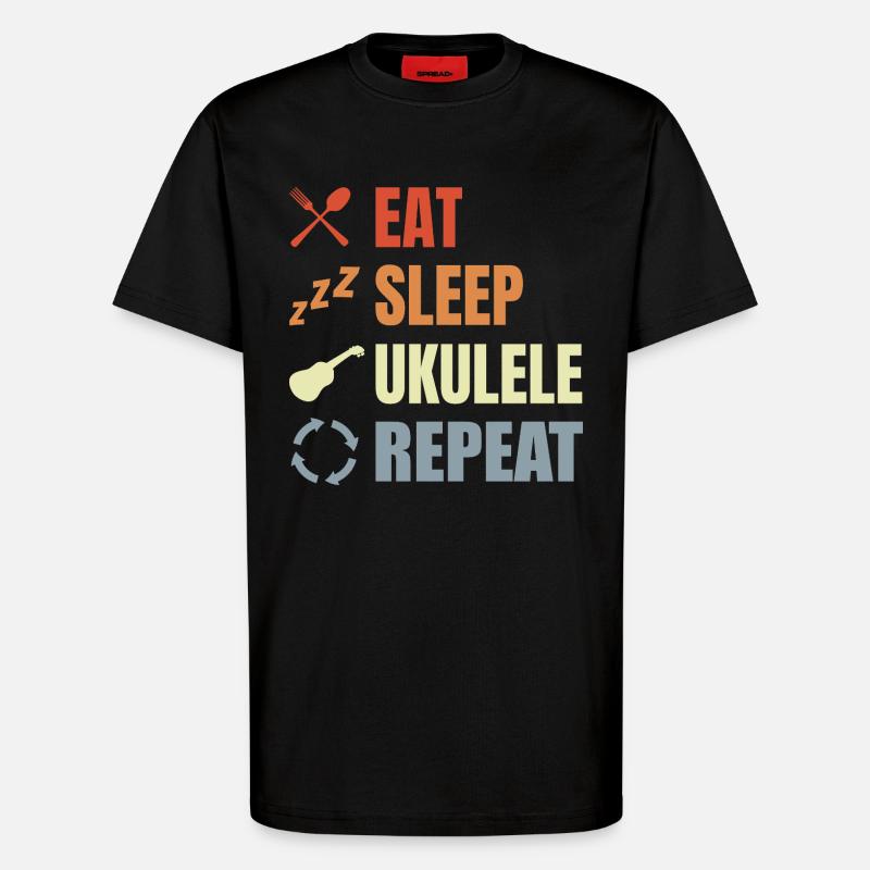 Manger dormir ukulélé répéter - T-shirt bio décontracté fabriqué en UE - SOLID BLACK