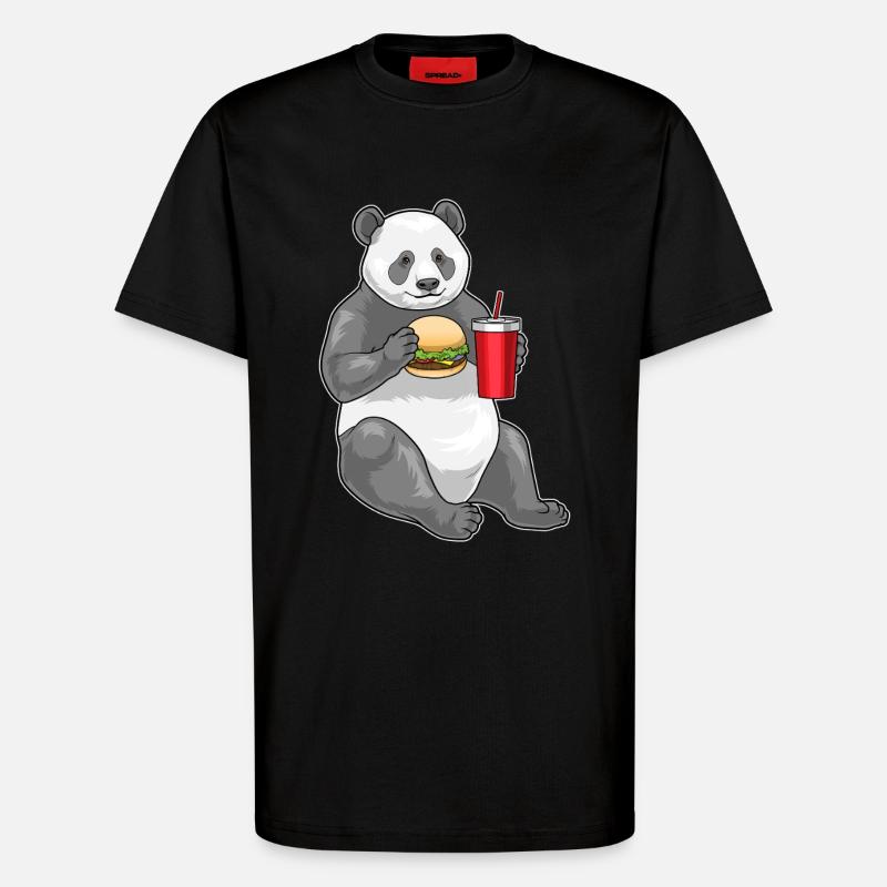 Panda Cheeseburger - T-shirt bio décontracté fabriqué en UE - SOLID BLACK