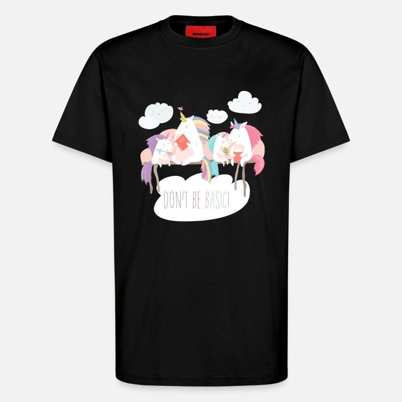 Einhorn don't be basic statement - T-Shirt - made by SPREAD - SOLID BLACK