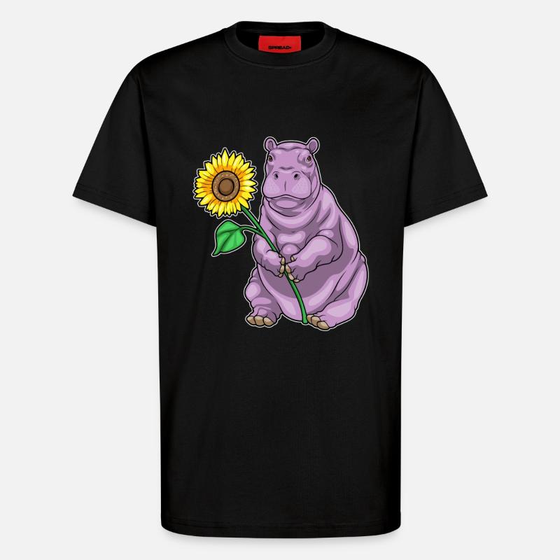 Nilpferd Sonnenblume Blumen - T-Shirt - made by SPREAD - SOLID BLACK