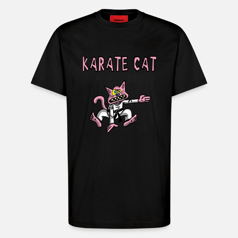 Karate und rosa Katze - T-Shirt - made by SPREAD - SOLID BLACK