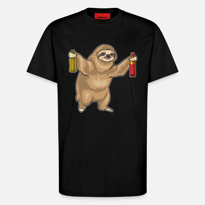 Faultier Flasche Bier - T-Shirt - made by SPREAD - SOLID BLACK