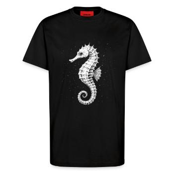 Sea horse - T-Shirt - made by SPREAD - SOLID BLACK - Front - Alina (178cm) & Michal (187cm)