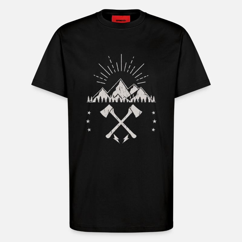 Robustes Berg-Sonnenaufgangsaxt-Emblem - T-Shirt - made by SPREAD - SOLID BLACK