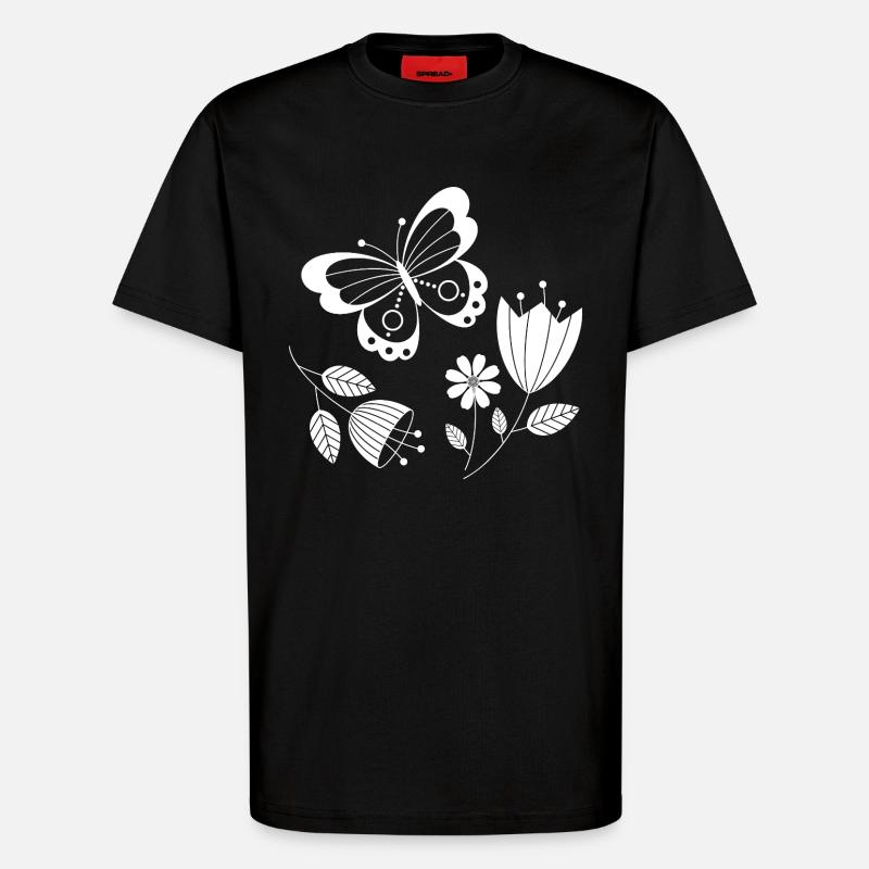 Schmetterling mit Blumen - T-Shirt - made by SPREAD - SOLID BLACK