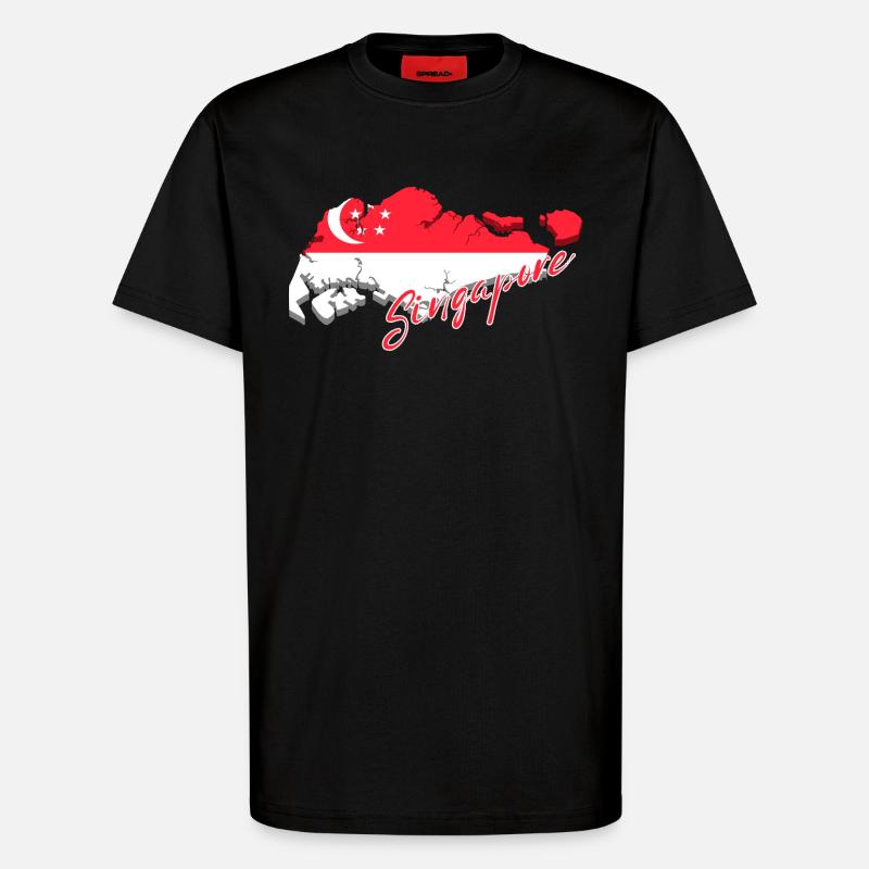 Carte de Singapour, drapeau de Singapour - T-shirt bio décontracté fabriqué en UE - SOLID BLACK