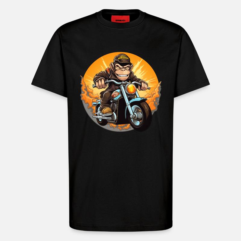 Affe Motorrad / Motorradfahrer Affen - T-Shirt - made by SPREAD - SOLID BLACK