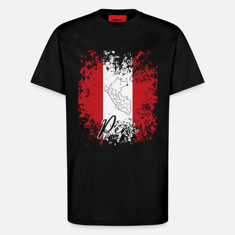 J'aime le Pérou, le drapeau péruvien - T-shirt bio décontracté fabriqué en UE - SOLID BLACK