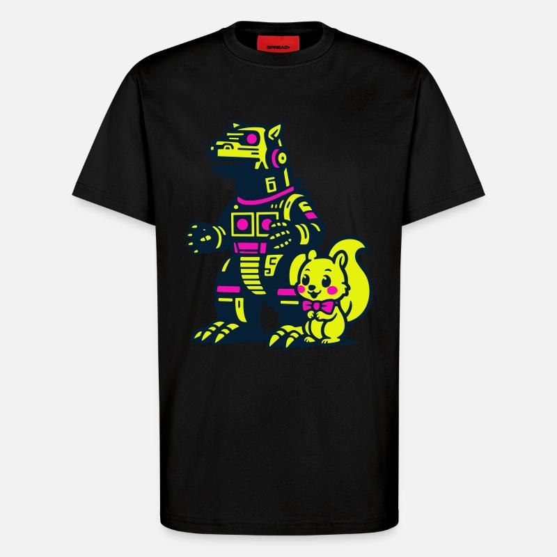 Mecha Drache mit Eichhörnchen - T-Shirt - made by SPREAD - SOLID BLACK