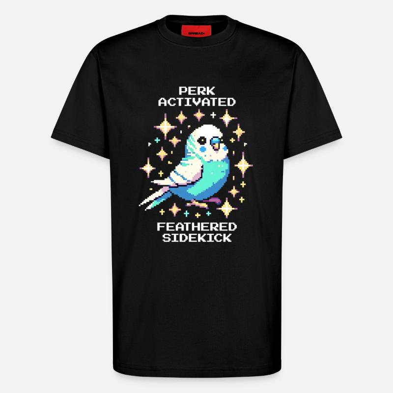 Perk active: Feathered Sidekick | Budgie - T-Shirt - made by SPREAD - SOLID BLACK