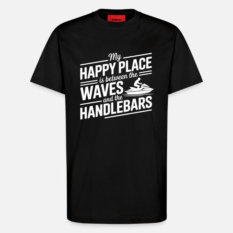 Between Waves & Handlebars Jetski Quote  - T-Shirt - made by SPREAD - SOLID BLACK