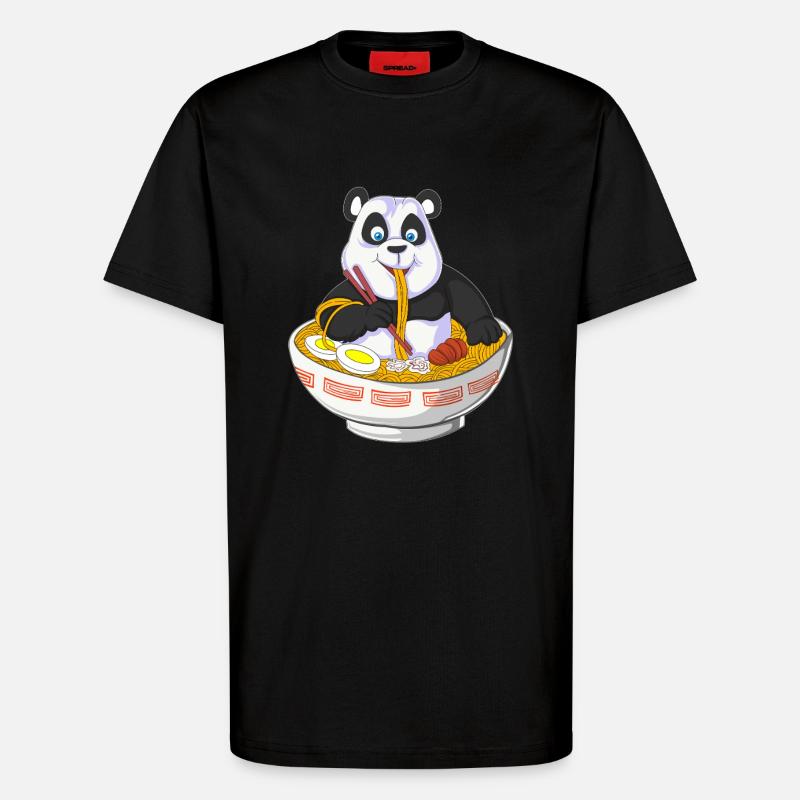 Panda Chef mit Nudelschüssel Design - T-Shirt - made by SPREAD - SOLID BLACK