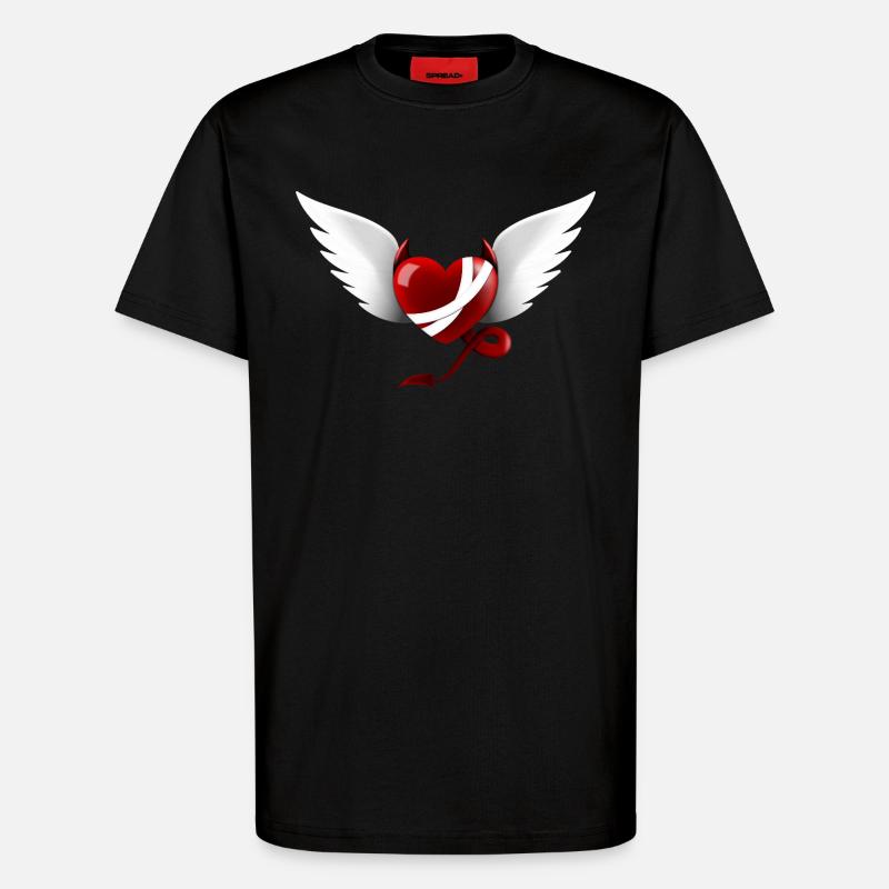 Herz Teufel Engel Design Geschenk - T-Shirt - made by SPREAD - SOLID BLACK