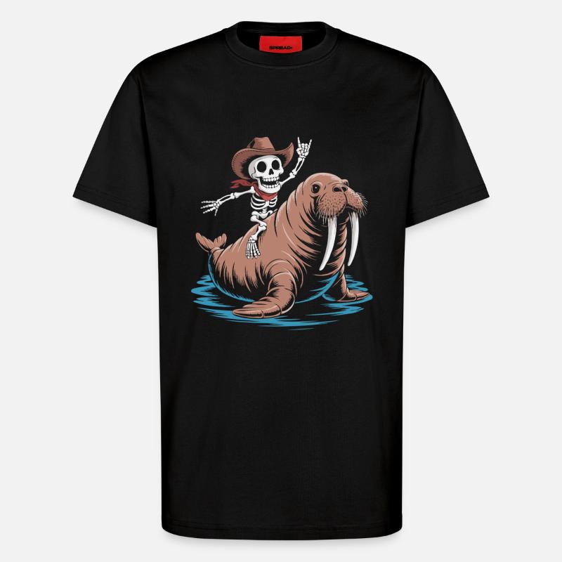 Cow-boy squelette sur morse - T-shirt bio décontracté fabriqué en UE - SOLID BLACK