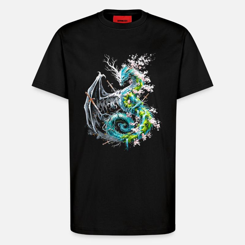 Drache des Lebens und Todes - T-Shirt - made by SPREAD - SOLID BLACK
