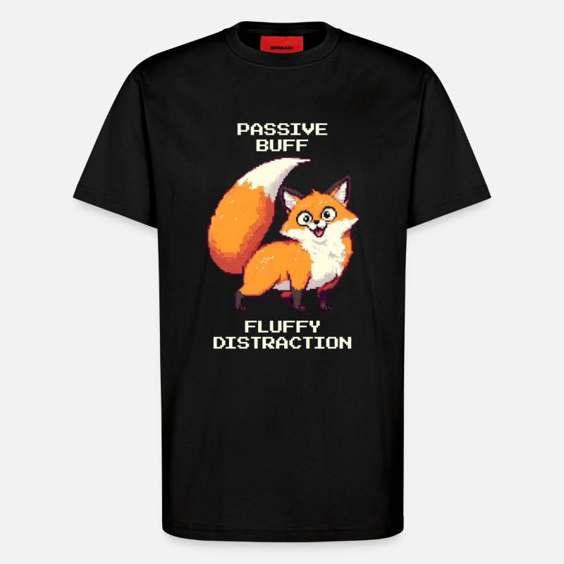 Fluffy Distraction | derpy fox - T-Shirt - made by SPREAD - SOLID BLACK