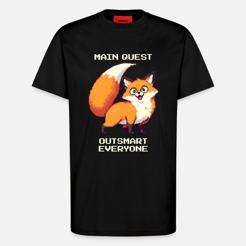 Main Quest: Outsmart Everyone | derpy fox - T-Shirt - made by SPREAD - SOLID BLACK
