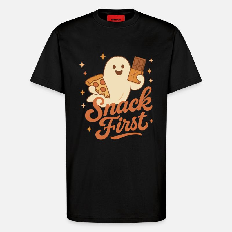 Snack First Halloween Geist Kostüm Spaß - T-Shirt - made by SPREAD - SOLID BLACK