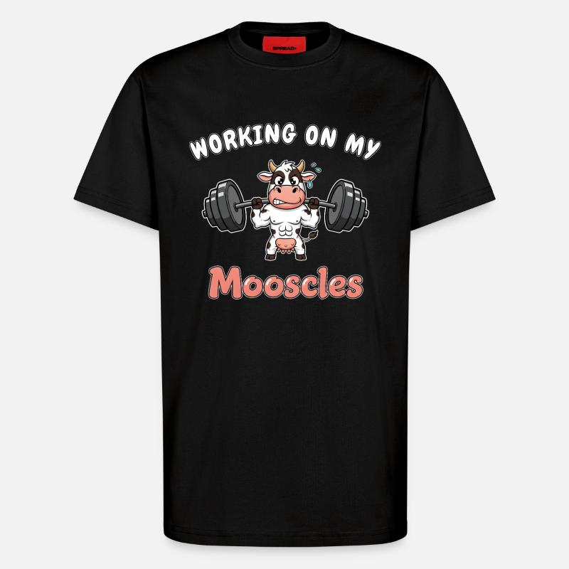 Cow - Working on my Mooscles - Funny Gym Design - T-Shirt - made by SPREAD - SOLID BLACK