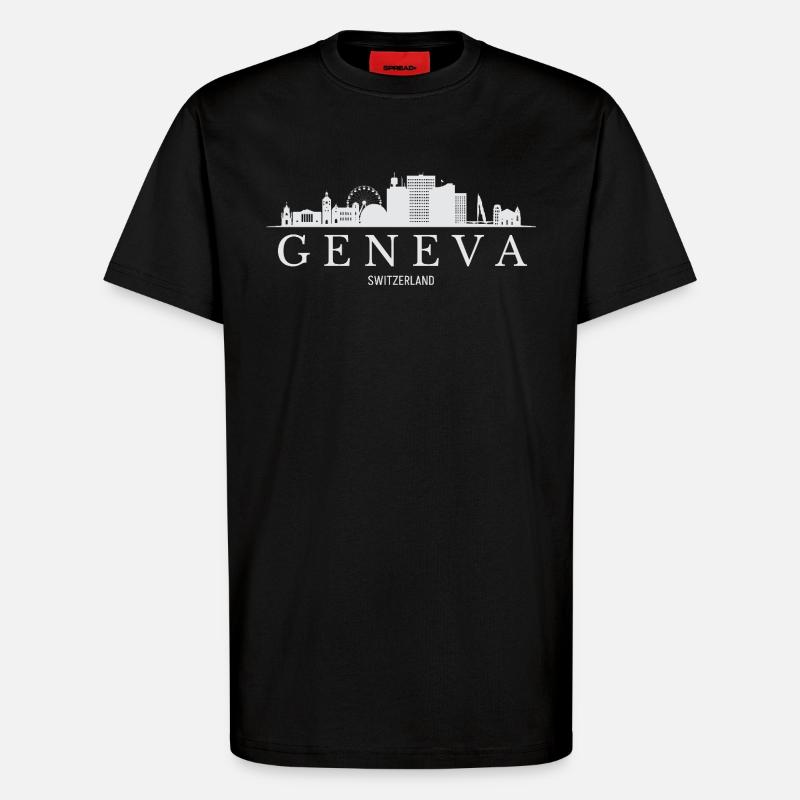Genfer Skyline, Genf, Schweiz - T-Shirt - made by SPREAD - SOLID BLACK