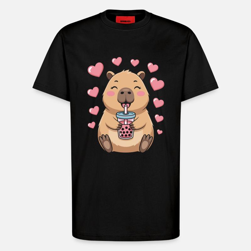 Kawaii Bubble Tea Capybara Boba Tea - T-Shirt - made by SPREAD - SOLID BLACK